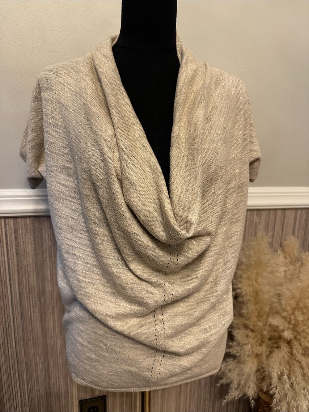 Knitted & Knotted Anthropologie Metallic Shimmer Cowl Neck Sweater Size Small